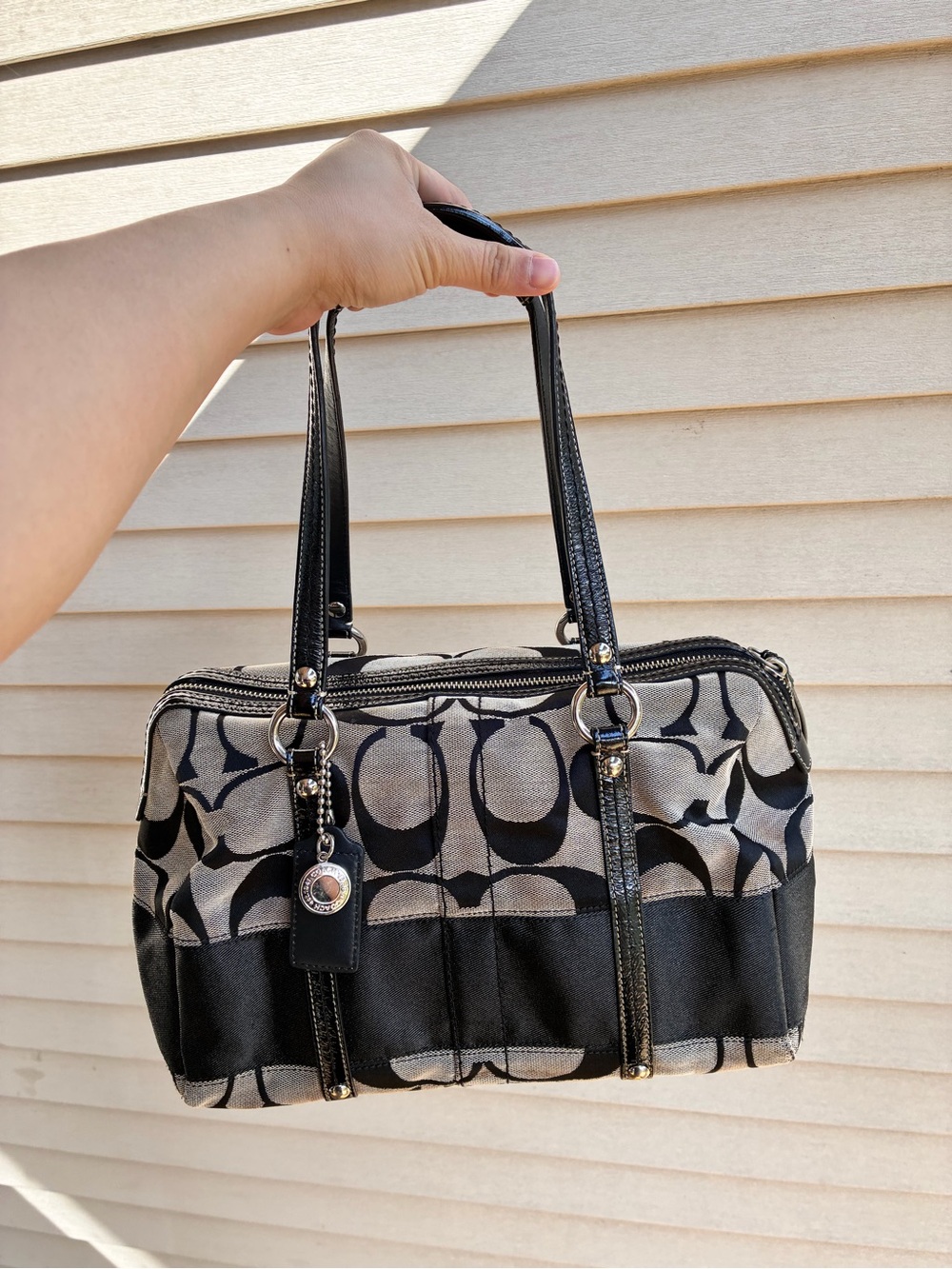 Coach vintage Black and Gray Signature Canvas Shoulder Bag